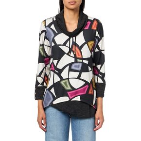 Ali Miles Women's Printed Brushed Knit Cowl Neck Double Layer Tunic