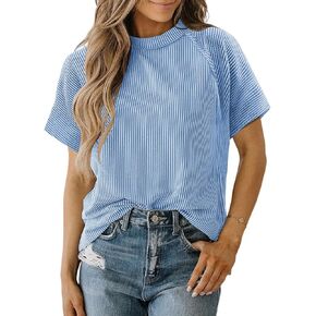 Womens Tops Dressy Casual Crewneck Short Sleeve Shirts Loose Flowy Tunic Ribbed Blouses Trendy