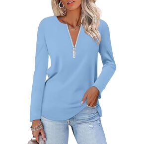 ORANDESIGNE Women's Long Sleeve Shirts Fall Zipper Tops Tunics Ladies Casual Tees Blouses