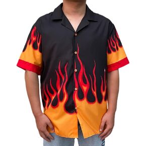 YEMOCILE Button Down Flame Shirt for Men Women Oversized Short Sleeve T-Shirt