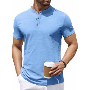COOFANDY Mens Henley Shirts Short Sleeve Casual Button Down Shirts Lightweight Summer Basic Tee