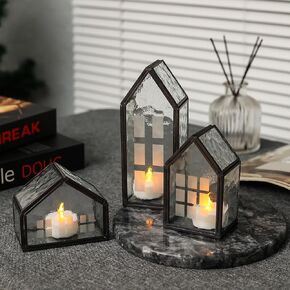 Glass Candle Holder Set of 3, Black Copper Frame Candle Holders Birthday Gifts for Women, Men, Friends, House Warming Gifts New Home Table Top Home Decor for Living Room, Mantels, Coffee Tables