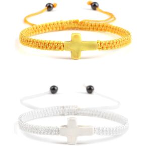 Adjustable Handmade Cross Braided Rope Bracelet for Christian Colorful Matching Couple Charm Jewelry Inspirational Religious Woven Bracelet Birthday Easter Thanksgiving Christmas Gifts