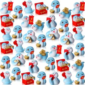 40 pcs 2025 Snake Chinese Zodiac Figurines Chinese New Year Decor Miniature Resin Snake Accessories for Car Dashboard Feng Shui Ornament Office Table Landscape Souvenir Gift (Blue,Pretty)