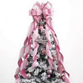 MEEDEE Blue Christmas Tree Topper 12" Wide Glitter Christmas Bows Snowflake Ribbon Bow Blue Tree Topper Blue Bows for Christmas Tree Decorations (1 Pack)