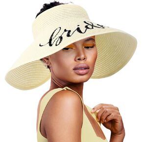 Vabean Bride Sun Hat Adjustable Bride Beach Straw Visor Hat for Bachelorette Honeymoon Wedding Engagement Bridal Shower Gifts