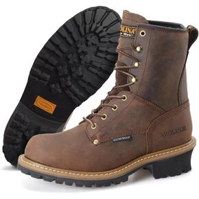 Carolina Boots Elm 8" Steel Toe Waterproof Logger - Men's Rugged Leather Work Boots with Scubaliner, Pillow Cushion, Triple Shank