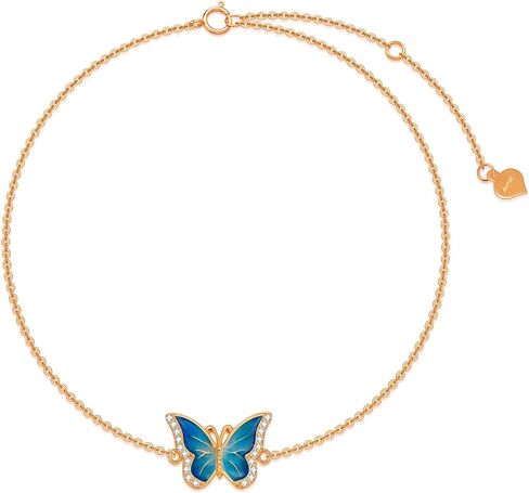 SISGEM 14k Rose Gold Blue Butterfly Anklet for Women, Solid 14 Karat Gold Animal Lover Ankle Bracelet Jewelry Gifts for Her, 9.4"+0.8"+0.8" in Saudi Arabia