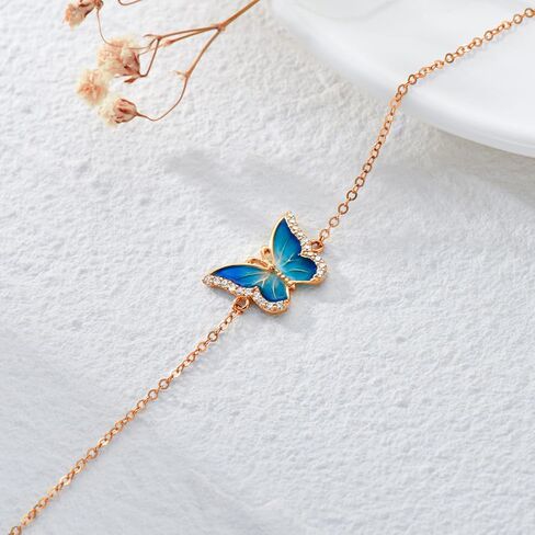 SISGEM 14k Rose Gold Blue Butterfly Anklet for Women, Solid 14 Karat Gold Animal Lover Ankle Bracelet Jewelry Gifts for Her, 9.4"+0.8"+0.8" in Saudi Arabia