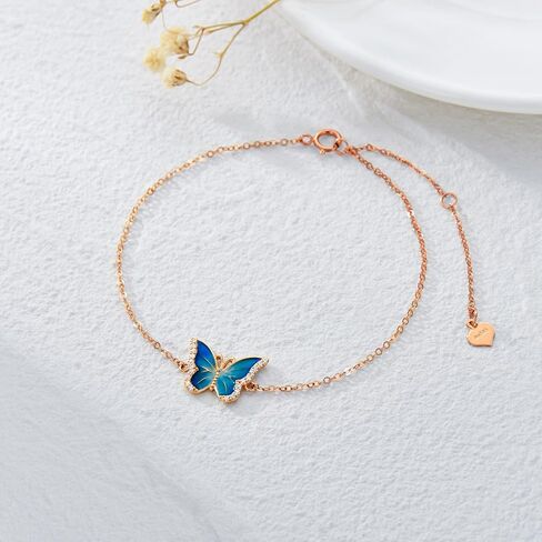 SISGEM 14k Rose Gold Blue Butterfly Anklet for Women, Solid 14 Karat Gold Animal Lover Ankle Bracelet Jewelry Gifts for Her, 9.4"+0.8"+0.8" in Saudi Arabia