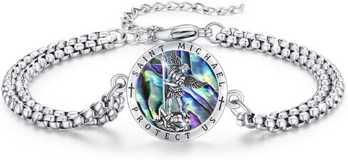 Unisex St Michael/Christopher/Benedict/Jude/Joseph/Guadalupe/Guardian Angel/Santa Muerte Bracelet 925 Sterling Silver Patron Saint Bracelet with Double Link Chain,9" in Saudi Arabia