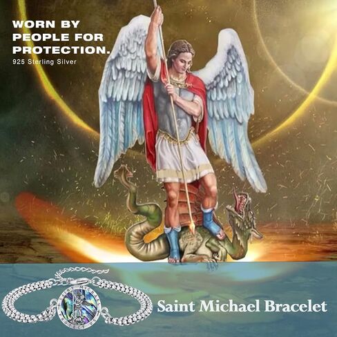 Unisex St Michael/Christopher/Benedict/Jude/Joseph/Guadalupe/Guardian Angel/Santa Muerte Bracelet 925 Sterling Silver Patron Saint Bracelet with Double Link Chain,9" in Saudi Arabia
