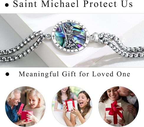 Unisex St Michael/Christopher/Benedict/Jude/Joseph/Guadalupe/Guardian Angel/Santa Muerte Bracelet 925 Sterling Silver Patron Saint Bracelet with Double Link Chain,9" in Saudi Arabia