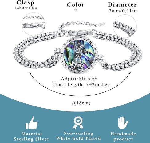 Unisex St Michael/Christopher/Benedict/Jude/Joseph/Guadalupe/Guardian Angel/Santa Muerte Bracelet 925 Sterling Silver Patron Saint Bracelet with Double Link Chain,9" in Saudi Arabia