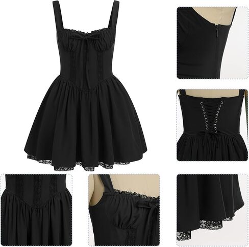 Women Corset Dress Floral Mini Dress Sexy Spaghetti Straps Low Cut Lace Short Dress Ruffle Summer Bustier Sundress in Kuwait