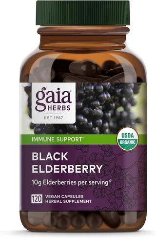 Gaia Herbs Black Elderberry - Daily Immune Support Supplement to Help Maintain Well-Being - with Black Elderberries and Acerola Fruit for Antioxidant Support - 60 Vegan Capsules (30-Day Supply) in Kuwait