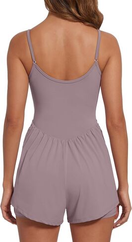 Wenlia Womens Summer Sleeveless Workout Rompers with Bra One Piece Adjustable Spaghetti Straps Double Lined Shorts Jumpsuits in Saudi Arabia