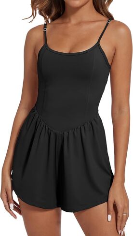 Wenlia Womens Summer Sleeveless Workout Rompers with Bra One Piece Adjustable Spaghetti Straps Double Lined Shorts Jumpsuits in Saudi Arabia