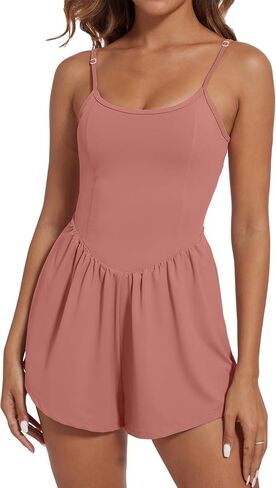 Wenlia Womens Summer Sleeveless Workout Rompers with Bra One Piece Adjustable Spaghetti Straps Double Lined Shorts Jumpsuits in Saudi Arabia