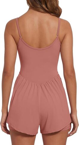 Wenlia Womens Summer Sleeveless Workout Rompers with Bra One Piece Adjustable Spaghetti Straps Double Lined Shorts Jumpsuits in Saudi Arabia