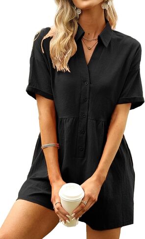 DEEP SELF Women's Summer Casual Short Sleeve Button Down Shorts Rompers V Neck Collared Jumpsuit for Women with Pockets in Saudi Arabia