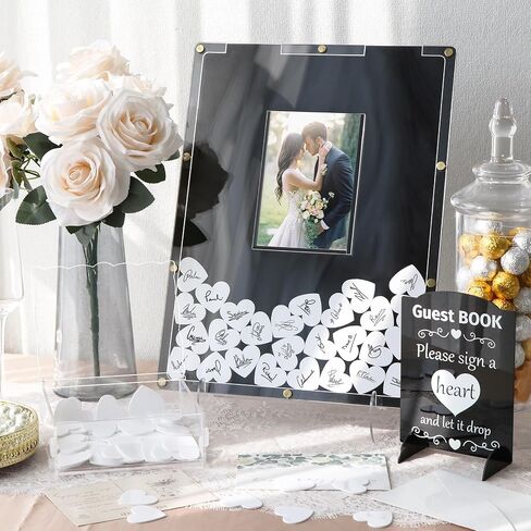 AerWo Wedding Guest Book Alternative, Guest Book Wedding Reception, Acrylic Guest Book Drop Box with Stand, Plywood Box, 100 Wooden Hearts and Marker Pen, Wedding Signs for Ceremony and Reception in Saudi Arabia