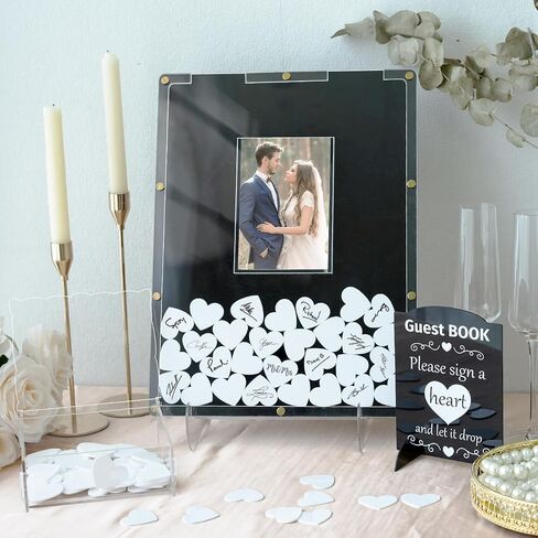 AerWo Wedding Guest Book Alternative, Guest Book Wedding Reception, Acrylic Guest Book Drop Box with Stand, Plywood Box, 100 Wooden Hearts and Marker Pen, Wedding Signs for Ceremony and Reception in Saudi Arabia