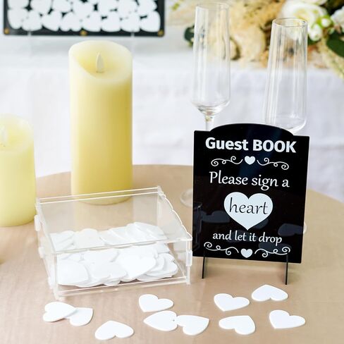 AerWo Wedding Guest Book Alternative, Guest Book Wedding Reception, Acrylic Guest Book Drop Box with Stand, Plywood Box, 100 Wooden Hearts and Marker Pen, Wedding Signs for Ceremony and Reception in Saudi Arabia