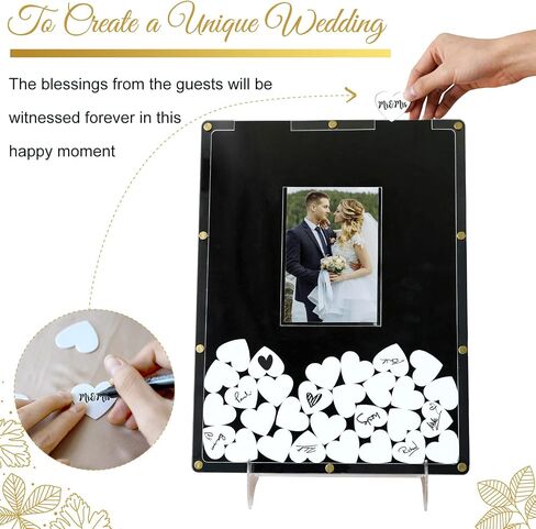 AerWo Wedding Guest Book Alternative, Guest Book Wedding Reception, Acrylic Guest Book Drop Box with Stand, Plywood Box, 100 Wooden Hearts and Marker Pen, Wedding Signs for Ceremony and Reception in Saudi Arabia
