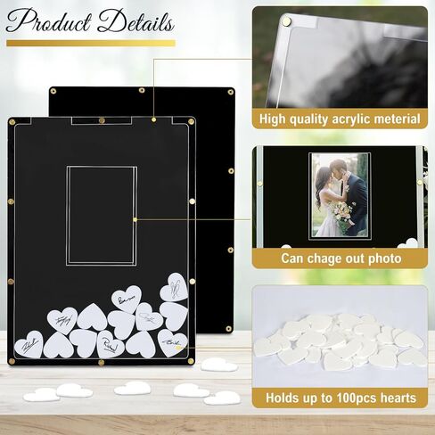 AerWo Wedding Guest Book Alternative, Guest Book Wedding Reception, Acrylic Guest Book Drop Box with Stand, Plywood Box, 100 Wooden Hearts and Marker Pen, Wedding Signs for Ceremony and Reception in Saudi Arabia