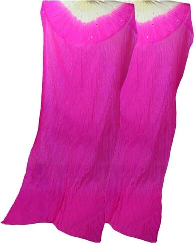 1 Pair 1.8m Belly Dancing Artificial Silk Fans Chinese Handmade Bamboo Veils Long Fans Worship Praise Flag Streamer (Yellow) in Saudi Arabia