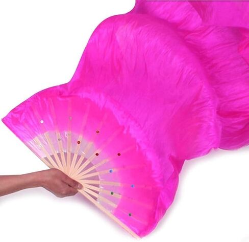 1 Pair 1.8m Belly Dancing Artificial Silk Fans Chinese Handmade Bamboo Veils Long Fans Worship Praise Flag Streamer (Yellow) in Saudi Arabia