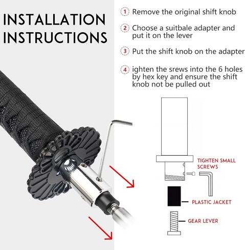 Katana Gear Shift Knob Samurai Sword Shifter Knob Universal Fit for Manual Cars with Adapters Black（26cm） in Kuwait