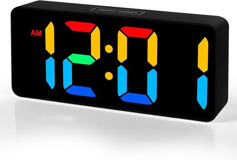 ساعة منبه رقمية صغيرة لغرفة النوم، شاشة عرض أرقام كبيرة كبيرة مع سطوع خافت، منبه مزدوج، قيلولة بعد الظهر، 12/24 ساعة، ساعة منبه عالية الحجم قابلة للتعديل بجانب السرير للأطفال والمراهقين والأولاد والبنات (أسود) in Kuwait