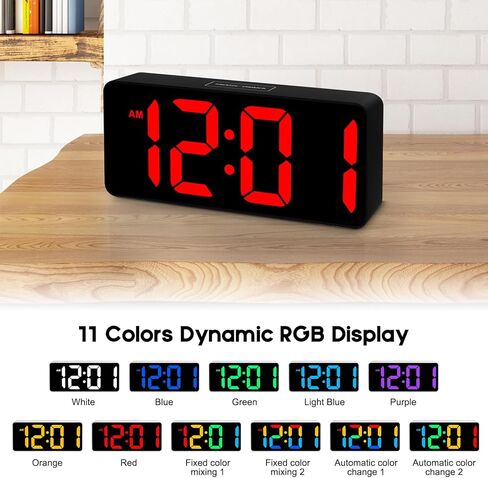 ساعة منبه رقمية صغيرة لغرفة النوم، شاشة عرض أرقام كبيرة كبيرة مع سطوع خافت، منبه مزدوج، قيلولة بعد الظهر، 12/24 ساعة، ساعة منبه عالية الحجم قابلة للتعديل بجانب السرير للأطفال والمراهقين والأولاد والبنات (أسود) in Kuwait