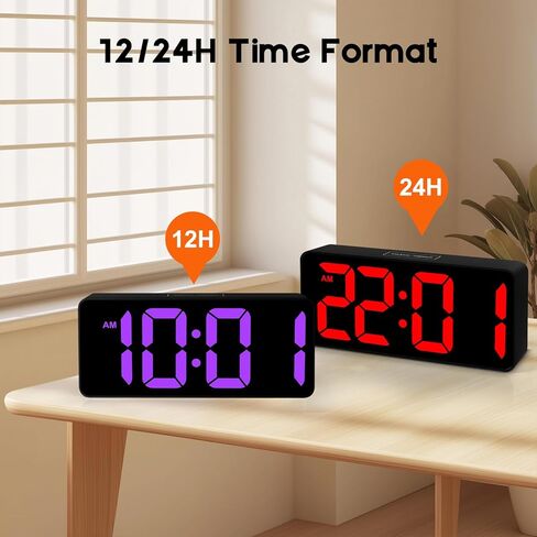ساعة منبه رقمية صغيرة لغرفة النوم، شاشة عرض أرقام كبيرة كبيرة مع سطوع خافت، منبه مزدوج، قيلولة بعد الظهر، 12/24 ساعة، ساعة منبه عالية الحجم قابلة للتعديل بجانب السرير للأطفال والمراهقين والأولاد والبنات (أسود) in Kuwait