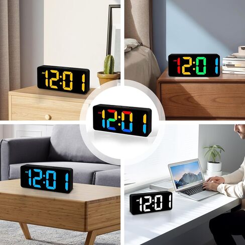 ساعة منبه رقمية صغيرة لغرفة النوم، شاشة عرض أرقام كبيرة كبيرة مع سطوع خافت، منبه مزدوج، قيلولة بعد الظهر، 12/24 ساعة، ساعة منبه عالية الحجم قابلة للتعديل بجانب السرير للأطفال والمراهقين والأولاد والبنات (أسود) in Kuwait