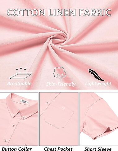 COOFANDY Mens Cotton Linen Shirts Casual Beach Shirts Short Sleeve Button Down Shirts Summer Vacation Shirts in Saudi Arabia