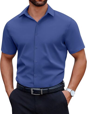 COOFANDY Men's Short Sleeve Dress Shirts Casual Button Down Wrinkle Free Regular Fit Business Untucked Shirts in Saudi Arabia