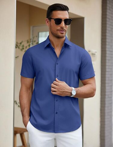 COOFANDY Men's Short Sleeve Dress Shirts Casual Button Down Wrinkle Free Regular Fit Business Untucked Shirts in Saudi Arabia