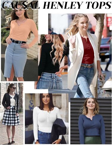 Long Sleeve Shirts for Women, Casual Solid Henley Tops Button Down Shirts, V Neck Blouses Basic Ribbed Knit Shirts for Party in Saudi Arabia