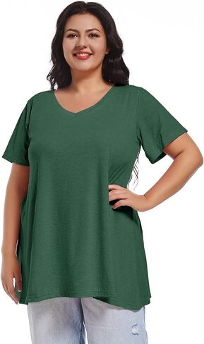 JOELLYUS Plus Size Tops for Women Summer Top Loose Fit Tee Shirts V Neck Short Sleeve Blouse in Saudi Arabia