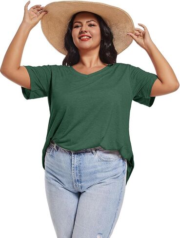 JOELLYUS Plus Size Tops for Women Summer Top Loose Fit Tee Shirts V Neck Short Sleeve Blouse in Saudi Arabia