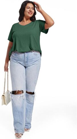 JOELLYUS Plus Size Tops for Women Summer Top Loose Fit Tee Shirts V Neck Short Sleeve Blouse in Saudi Arabia