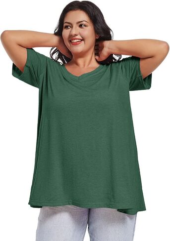 JOELLYUS Plus Size Tops for Women Summer Top Loose Fit Tee Shirts V Neck Short Sleeve Blouse in Saudi Arabia