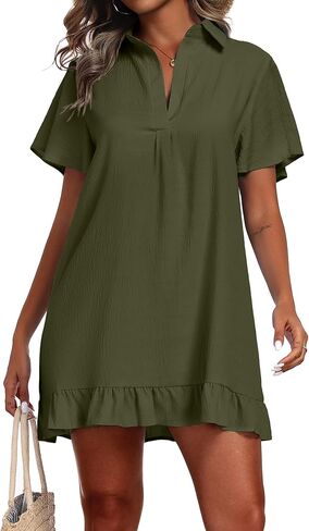 AI'MAGE Womens Swimsuit Coverup Short Sleeve Beach Bathing Suit Cover Up Swimwear Flowy Ruffle Bikini Dress Shirt in Kuwait