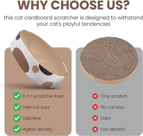 Cat Scratcher Cardboard Bed Oval Corrugated Design with Two Recycle Board for Furniture Protection, Cat Scratching Lounge Bed, Cat Scratcher Bowl & Interactive Kitty Training Toy - Milky in Saudi Arabia