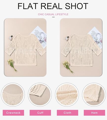 EVALESS Womens Crochet Hollow Out Knit Tops Half Sleeve Spring Summer Sweaters Beach Cover Ups for Women Trendy 2025 in Kuwait