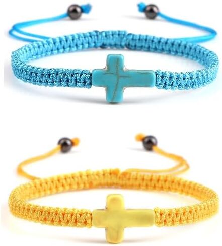 Adjustable Handmade Cross Braided Rope Bracelet for Christian Colorful Matching Couple Charm Jewelry Inspirational Religious Woven Bracelet Birthday Easter Thanksgiving Christmas Gifts in Kuwait