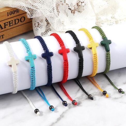 Adjustable Handmade Cross Braided Rope Bracelet for Christian Colorful Matching Couple Charm Jewelry Inspirational Religious Woven Bracelet Birthday Easter Thanksgiving Christmas Gifts in Kuwait